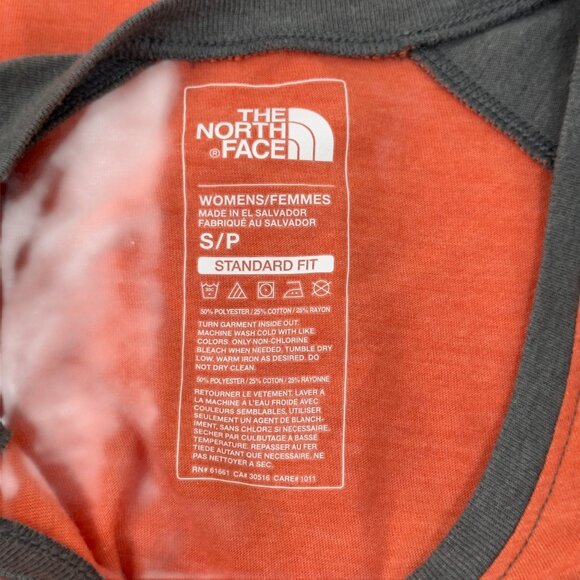 The North Face Womens Orange & Gray Raglan Short Sleeve Logo T-Shirt SZ Small - Picture 3 of 7